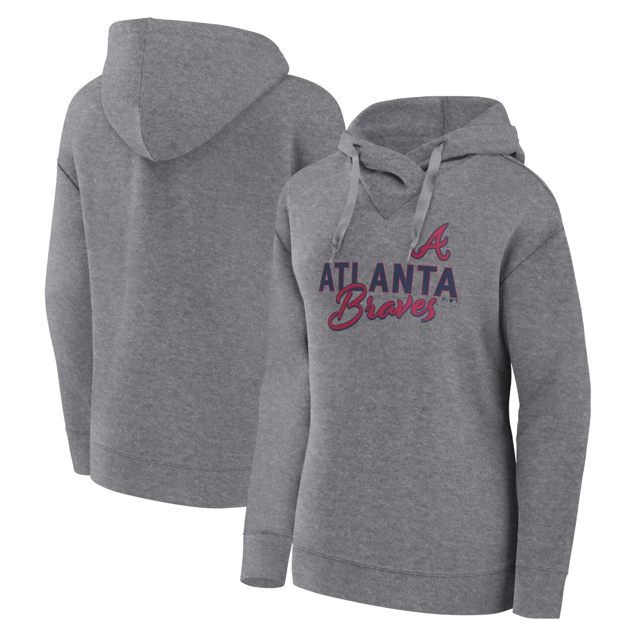 Women's Atlanta Braves Fanatics Branded Heather Gray Script Favorite Pullover Hoodie