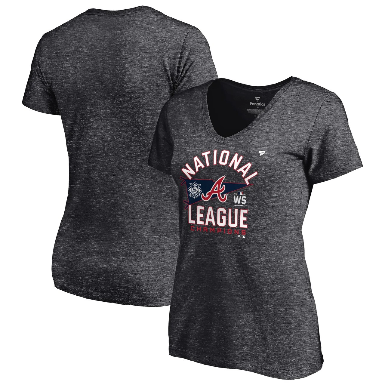 Women's Atlanta Braves Fanatics Branded Heathered Charcoal 2021 National League Champions Locker Room Plus Size V-Neck T-Shirt