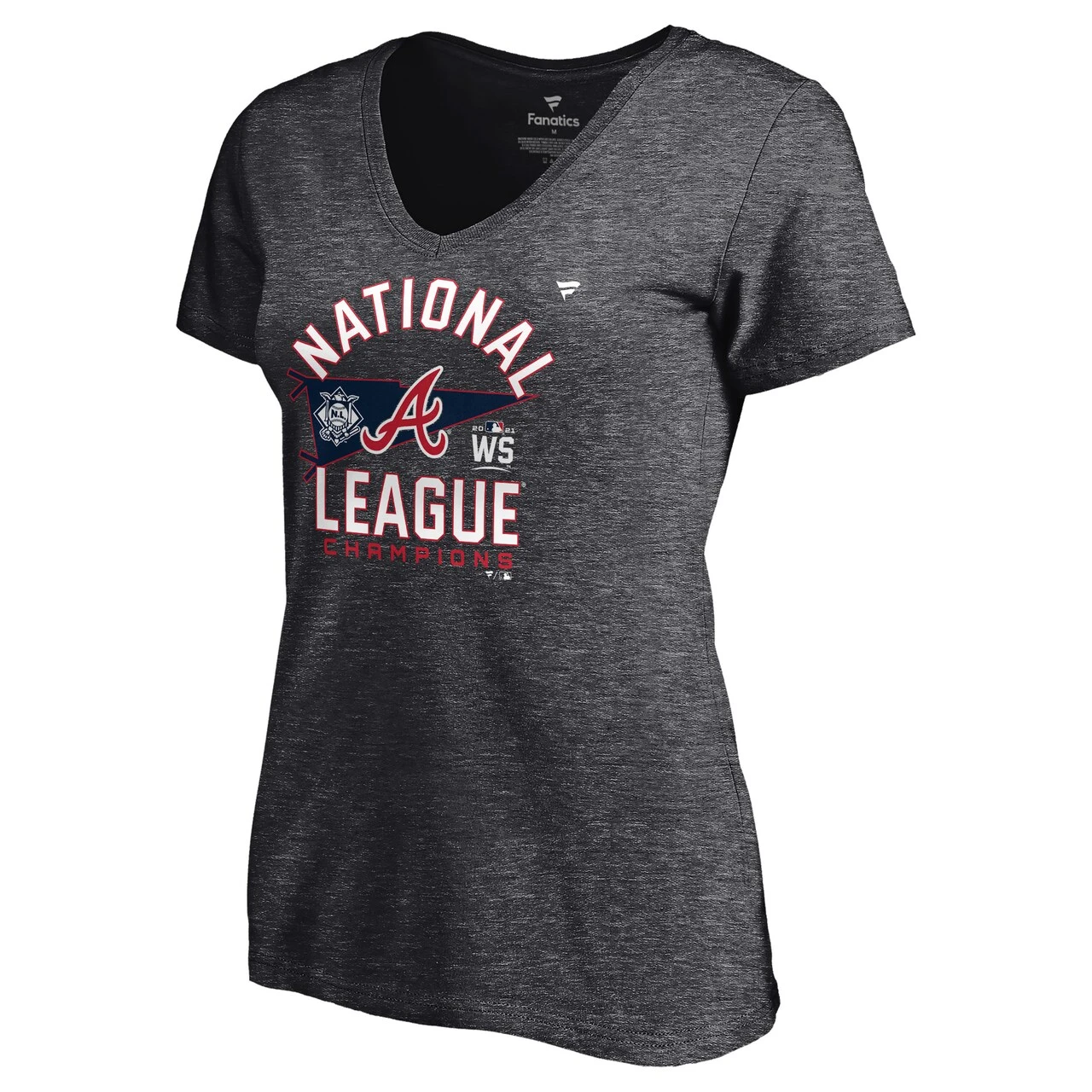 Women's Atlanta Braves Fanatics Branded Heathered Charcoal 2021 National League Champions Locker Room Plus Size V-Neck T-Shirt - Image 2