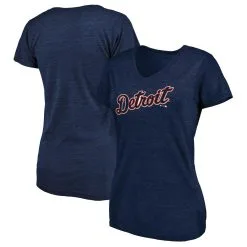 Women's Detroit Tigers Fanatics Branded Heathered Navy Wordmark Tri-Blend V-Neck T-Shirt