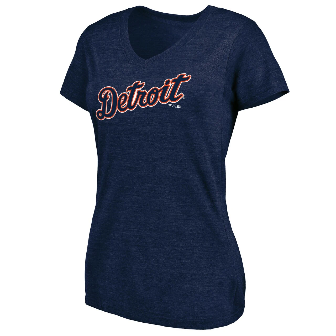 Women's Detroit Tigers Fanatics Branded Heathered Navy Wordmark Tri-Blend V-Neck T-Shirt - Image 2