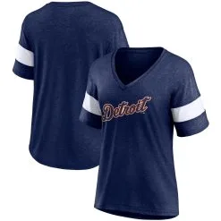 Women's Detroit Tigers Fanatics Branded Heathered Navy Wordmark V-Neck Tri-Blend T-Shirt