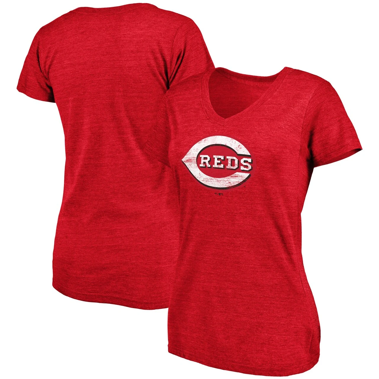 Women's Cincinnati Reds Fanatics Branded Heathered Red Core Weathered Tri-Blend V-Neck T-Shirt