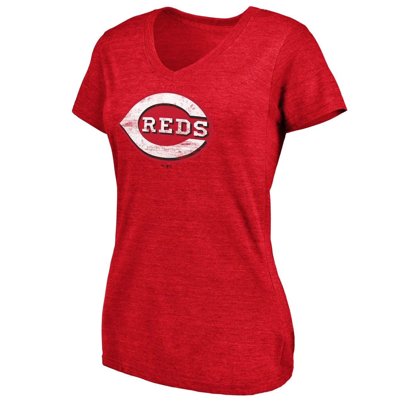 Women's Cincinnati Reds Fanatics Branded Heathered Red Core Weathered Tri-Blend V-Neck T-Shirt - Image 2
