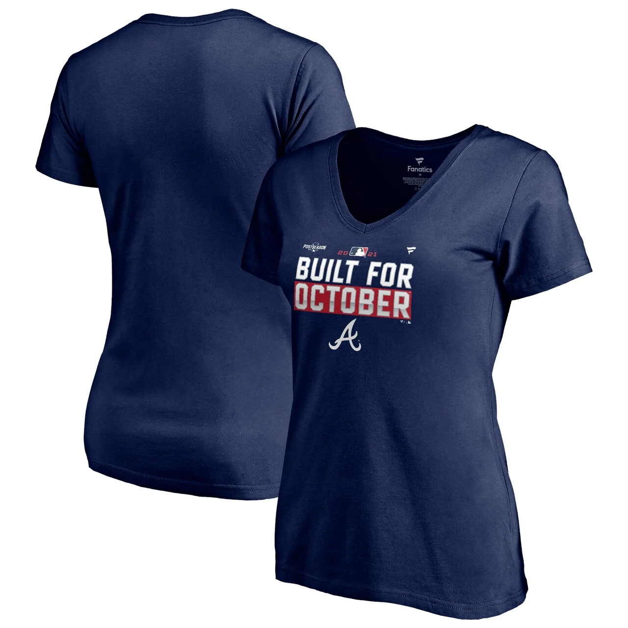 Women's Atlanta Braves Fanatics Branded Navy 2021 Postseason Locker Room Plus Size V-Neck T-Shirt