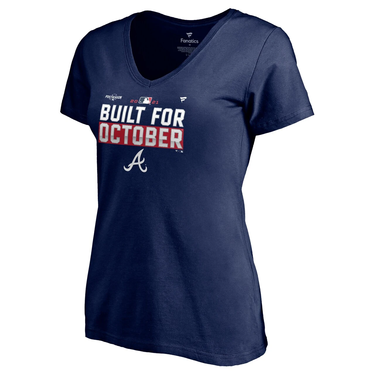 Women's Atlanta Braves Fanatics Branded Navy 2021 Postseason Locker Room Plus Size V-Neck T-Shirt - Image 2