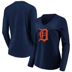 Women's Detroit Tigers Fanatics Branded Navy Official Logo Long Sleeve V-Neck T-Shirt