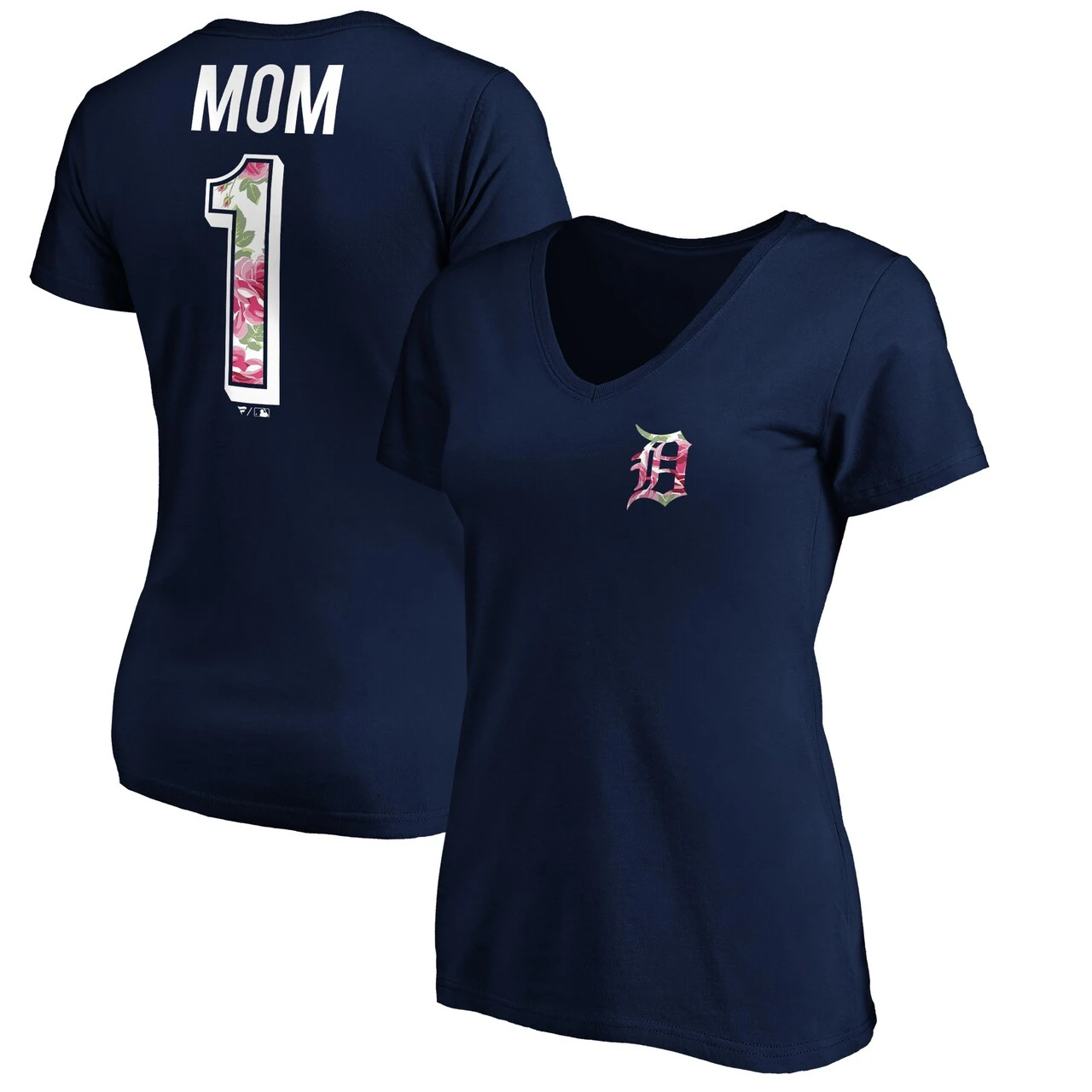 Women's Detroit Tigers Fanatics Branded Navy Plus Size Mother's Day V-Neck T-Shirt
