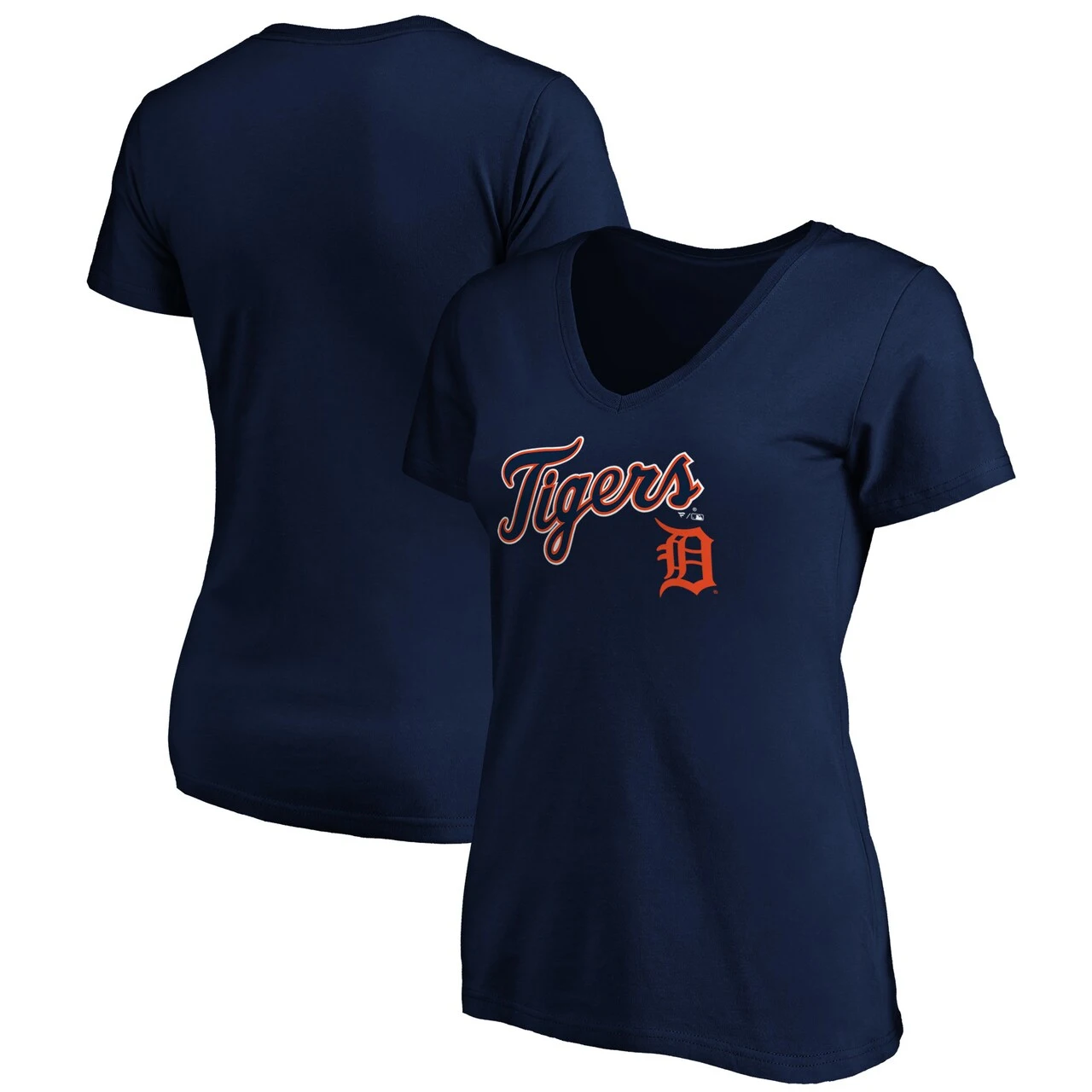 Women's Detroit Tigers Fanatics Branded Navy Team Logo Lockup V-Neck T-Shirt