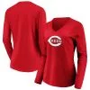 Women's Cincinnati Reds Fanatics Branded Red Official Logo Long Sleeve V-Neck T-Shirt