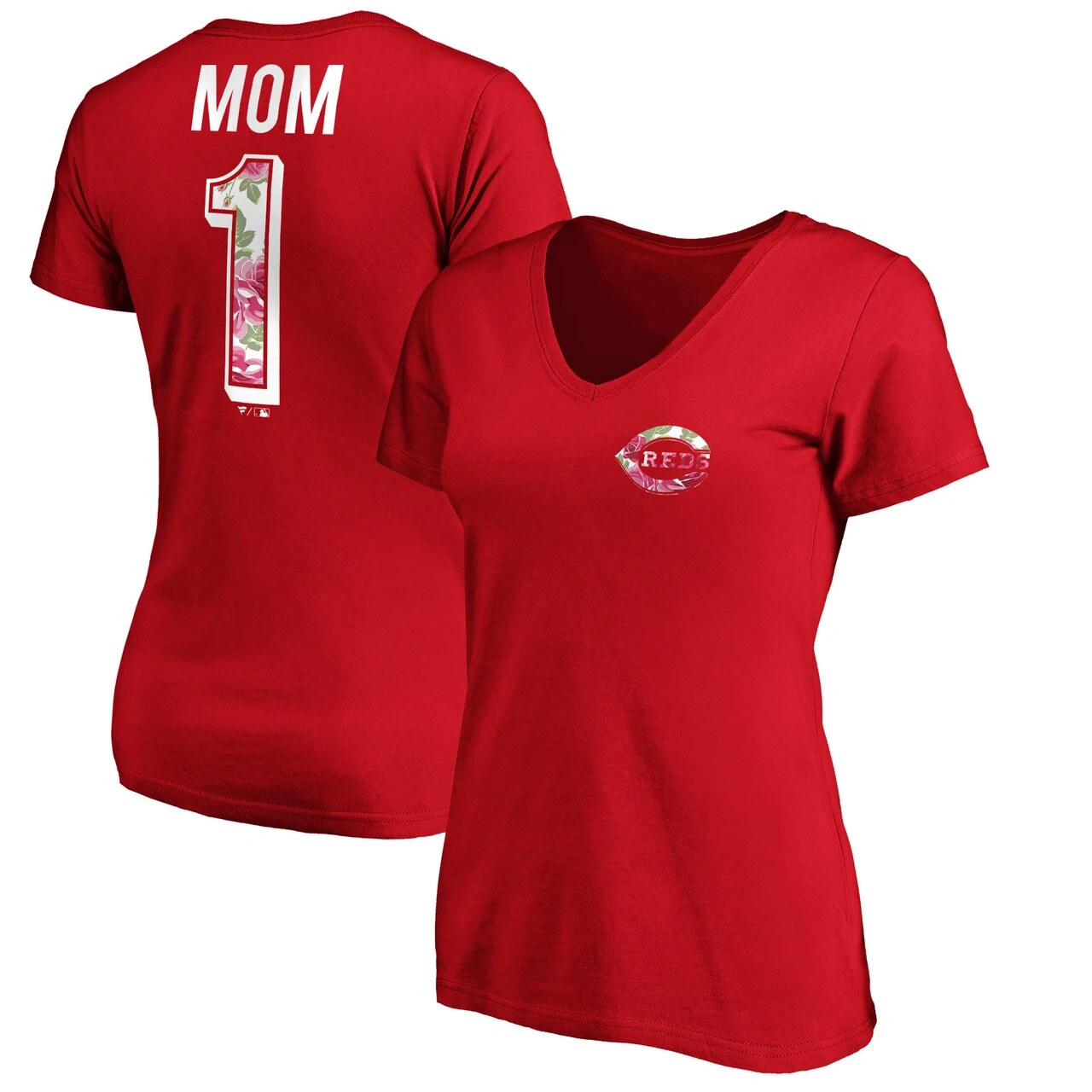 Women's Cincinnati Reds Fanatics Branded Red Plus Size Mother's Day V-Neck T-Shirt