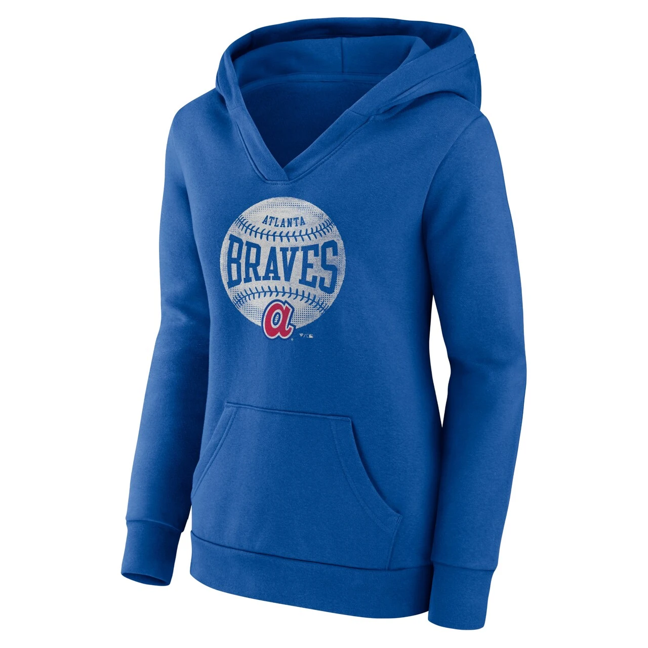Women's Atlanta Braves Fanatics Branded Royal Slider Crossover V-Neck Pullover Hoodie - Image 2