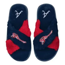Women's Atlanta Braves FOCO Navy Two-Tone Crossover Faux Fur Slide Slippers