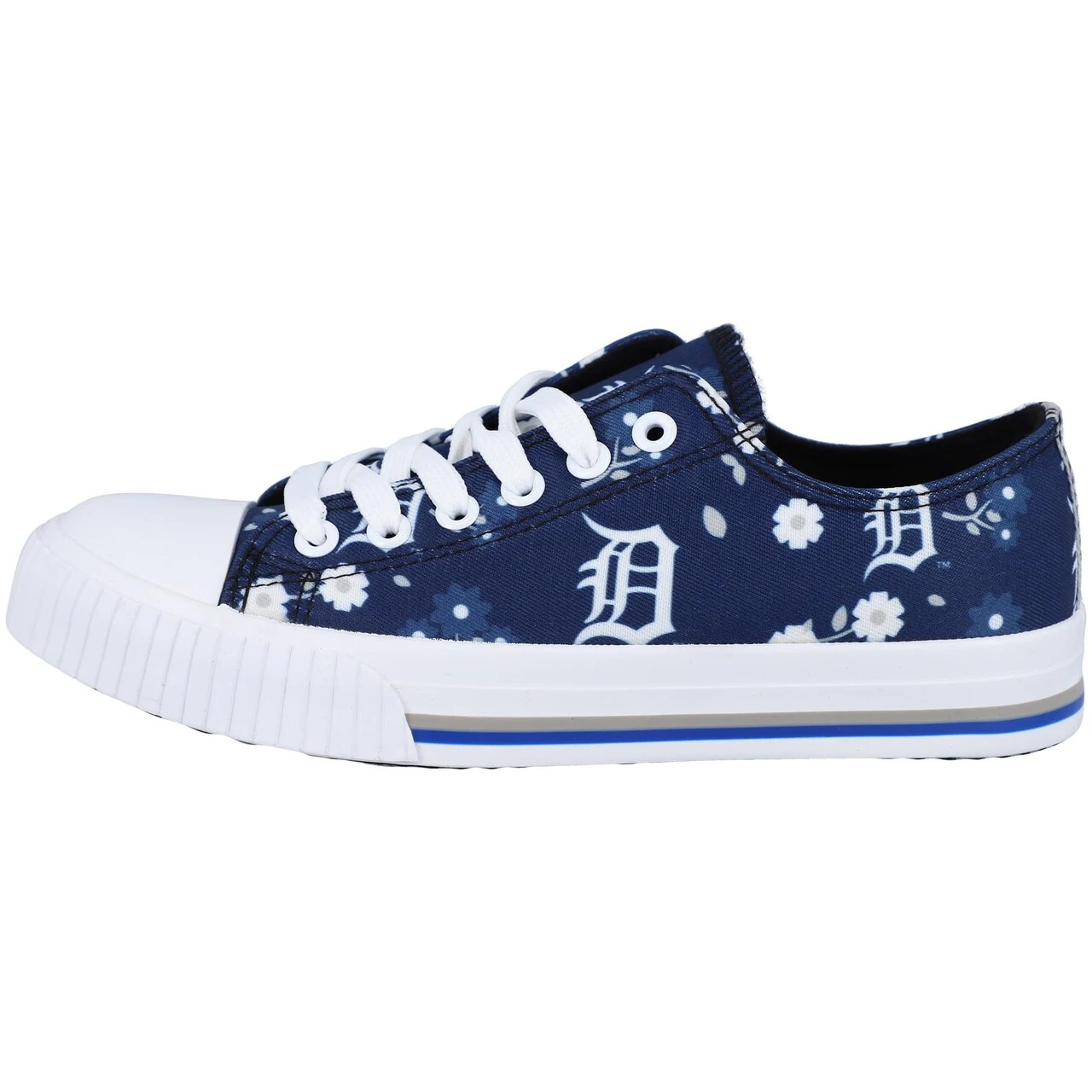 Women's Detroit Tigers FOCO Navy Flower Canvas Allover Shoes