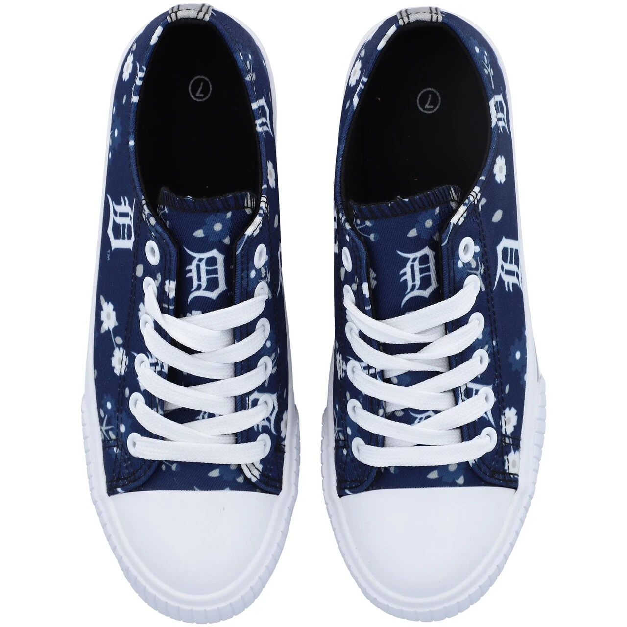 Women's Detroit Tigers FOCO Navy Flower Canvas Allover Shoes - Image 2