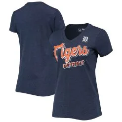 Women's Detroit Tigers G-III 4Her By Carl Banks Heathered Navy First Place V-Neck T-Shirt