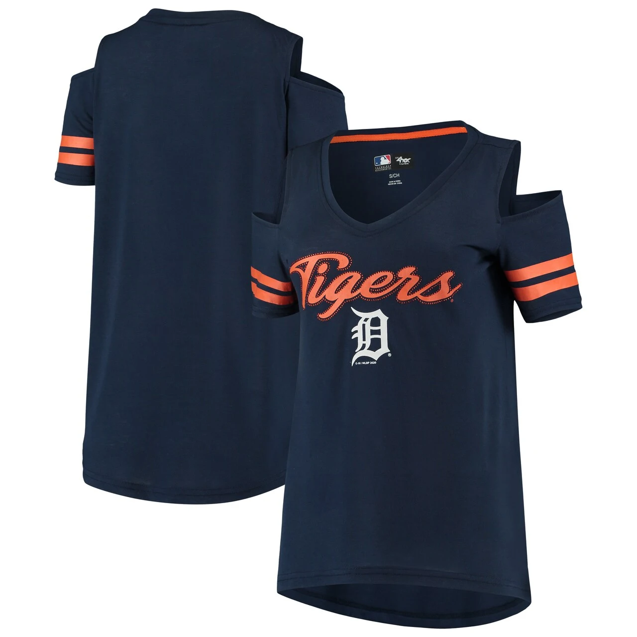 Women's Detroit Tigers G-III 4Her By Carl Banks Navy Extra Inning Cold Shoulder T-Shirt