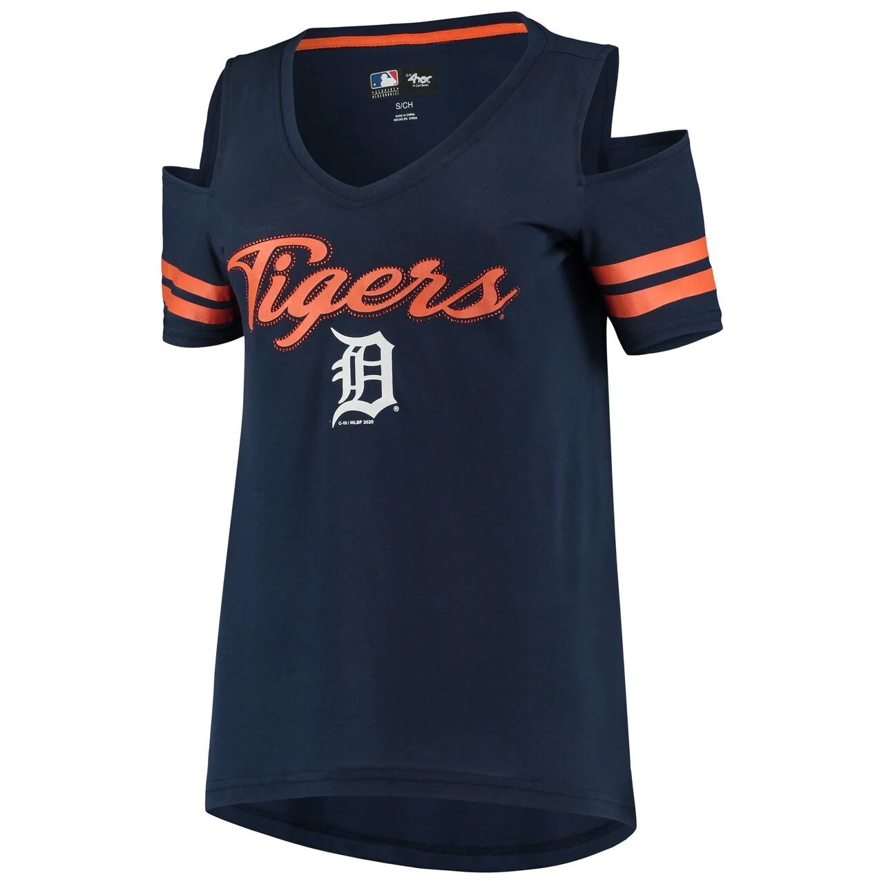 Women's Detroit Tigers G-III 4Her By Carl Banks Navy Extra Inning Cold Shoulder T-Shirt - Image 2