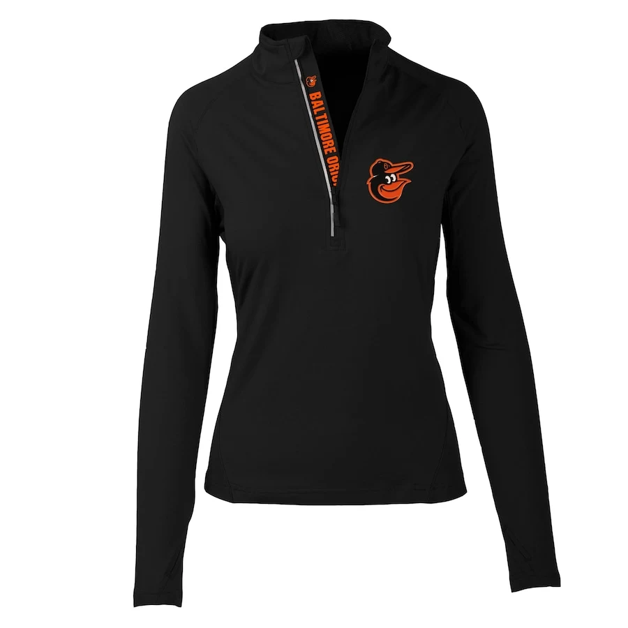 Women's Baltimore Orioles Levelwear Black Energy Quarter-Zip Pullover Top