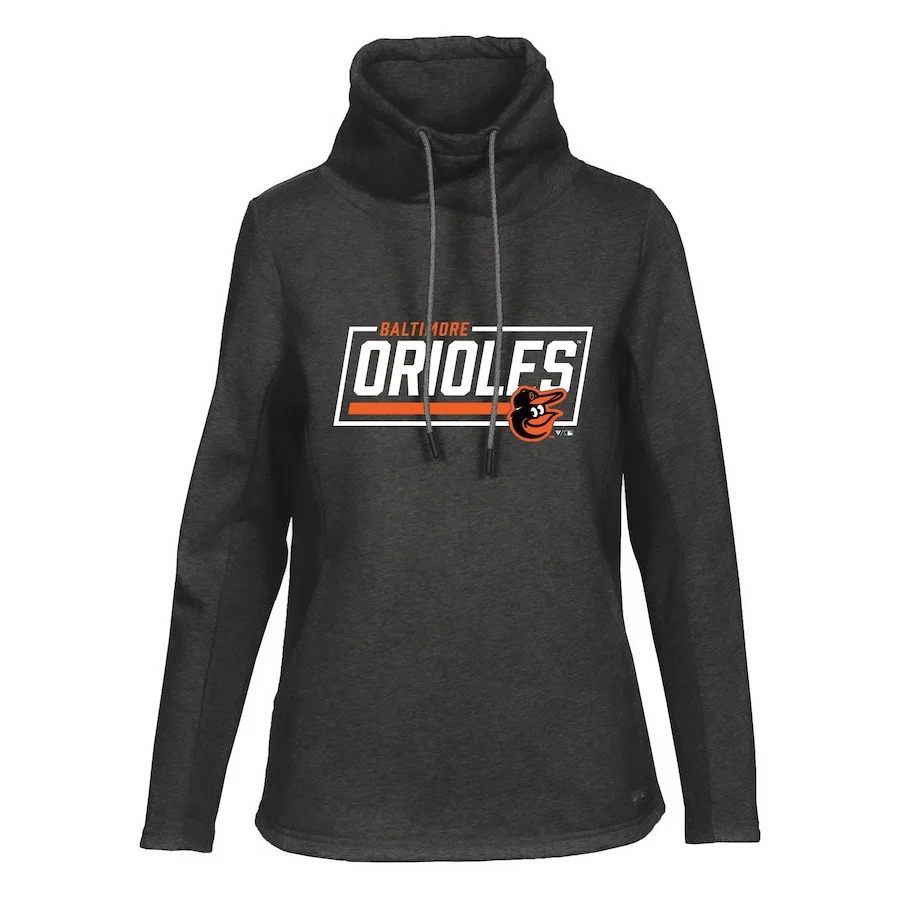 Women's Baltimore Orioles Levelwear Black Loop Fleece Scuba Neck Pullover Hoodie