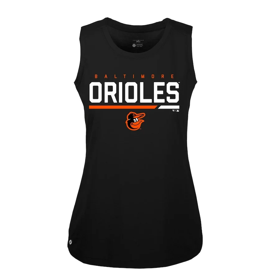 Women's Baltimore Orioles Levelwear Black Macy Muscle Tank Top
