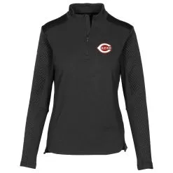 Women's Cincinnati Reds Levelwear Black Daybreak Quarter-Zip Pullover Top