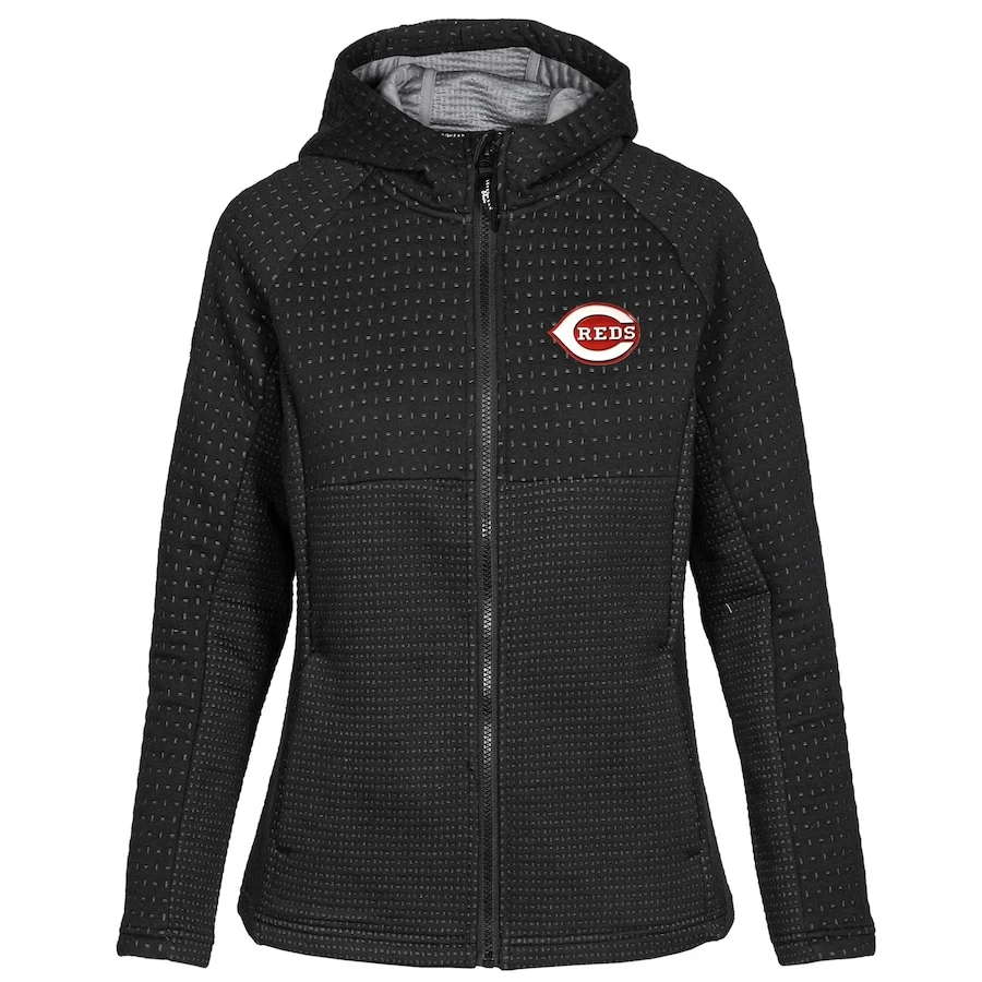 Women's Cincinnati Reds Levelwear Black Solstice Full-Zip Hoodie
