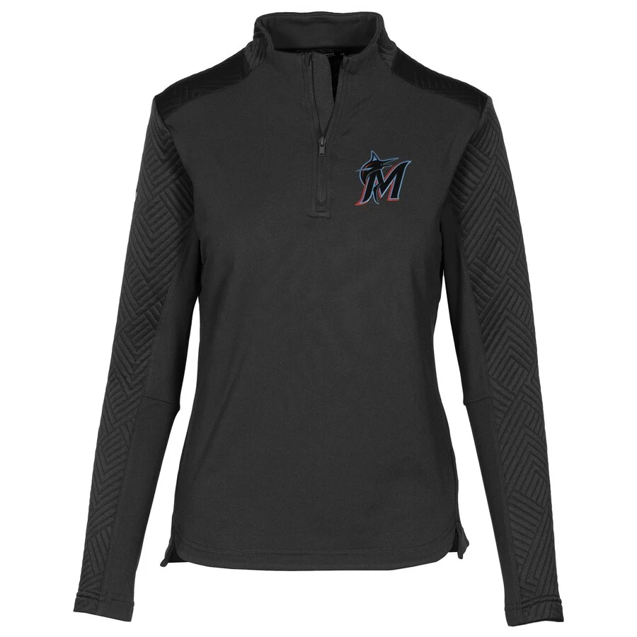 Women's Miami Marlins Levelwear Black Daybreak Quarter-Zip Pullover Top