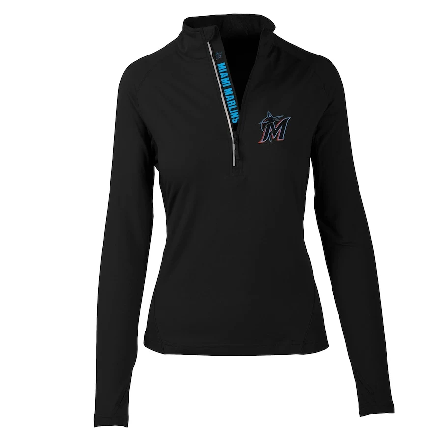 Women's Miami Marlins Levelwear Black Energy Quarter-Zip Pullover Top