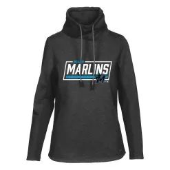 Women's Miami Marlins Levelwear Black Loop Fleece Scuba Neck Pullover Hoodie