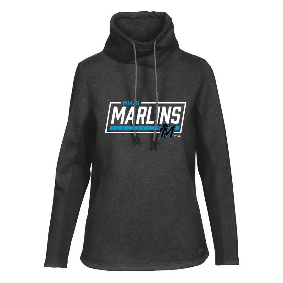 Women's Miami Marlins Levelwear Black Loop Fleece Scuba Neck Pullover Hoodie