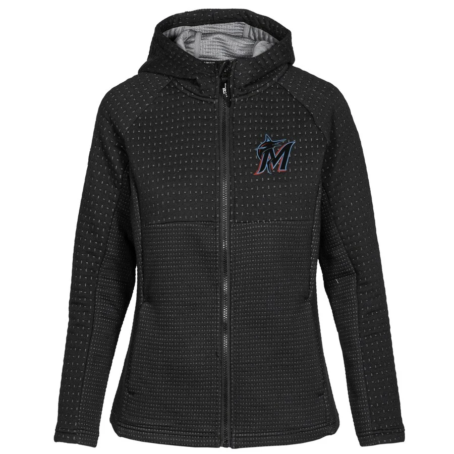 Women's Miami Marlins Levelwear Black Solstice Full-Zip Hoodie
