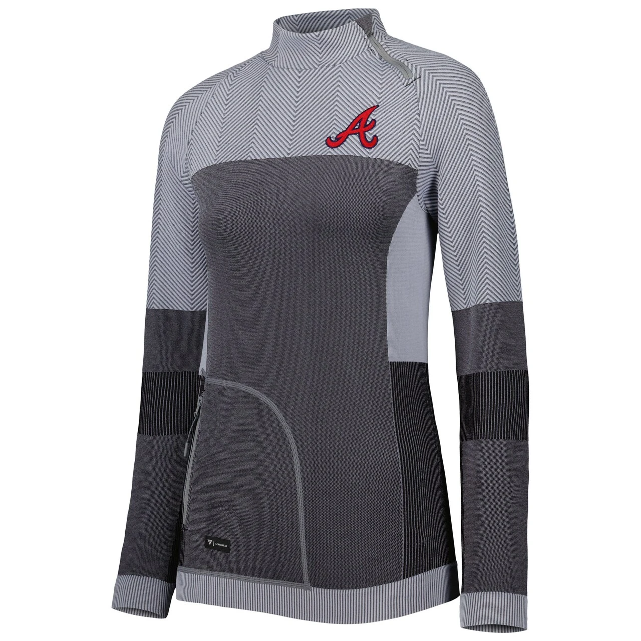 Women's Atlanta Braves Levelwear Charcoal Verse Asymmetrical Raglan Tri-Blend Quarter-Zip Jacket - Image 2