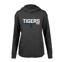 Women's Detroit Tigers Levelwear Heather Charcoal Vivid Scuba Neck Long Sleeve Hoodie T-Shirt