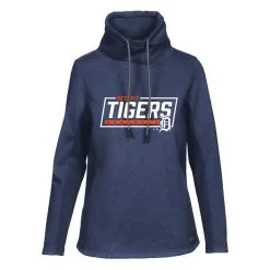 Women's Detroit Tigers Levelwear Navy Loop Fleece Scuba Neck Pullover Hoodie