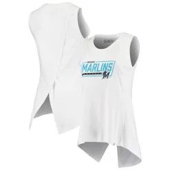 Women's Miami Marlins Levelwear White Freedom Crossover Tank Top