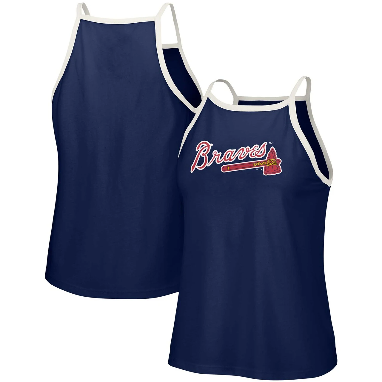 Women's Atlanta Braves Lusso Navy Nadine Halter Tank Top
