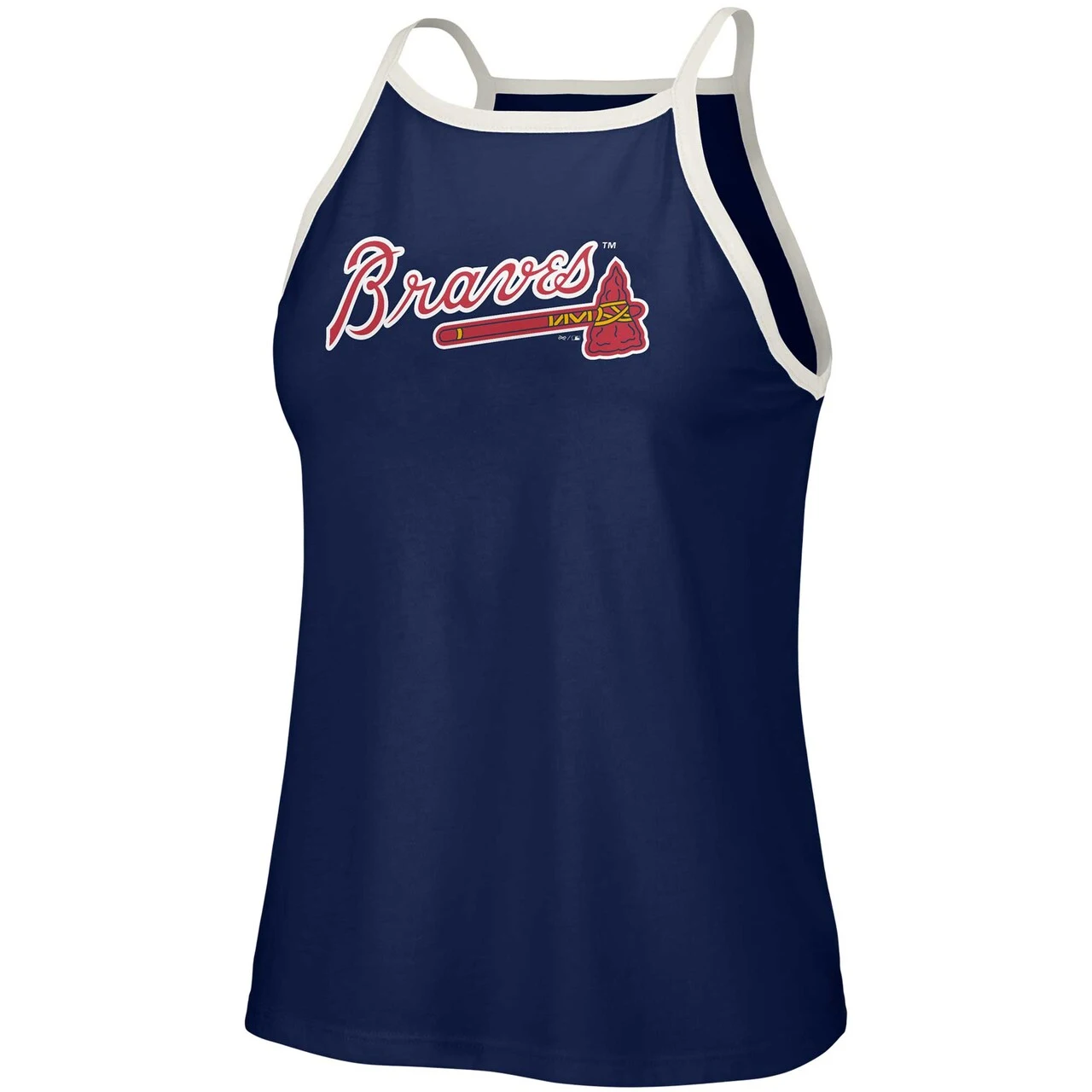 Women's Atlanta Braves Lusso Navy Nadine Halter Tank Top - Image 2