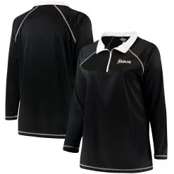 Women's Miami Marlins Majestic Black Plus Size Quarter-Zip Pullover Jacket