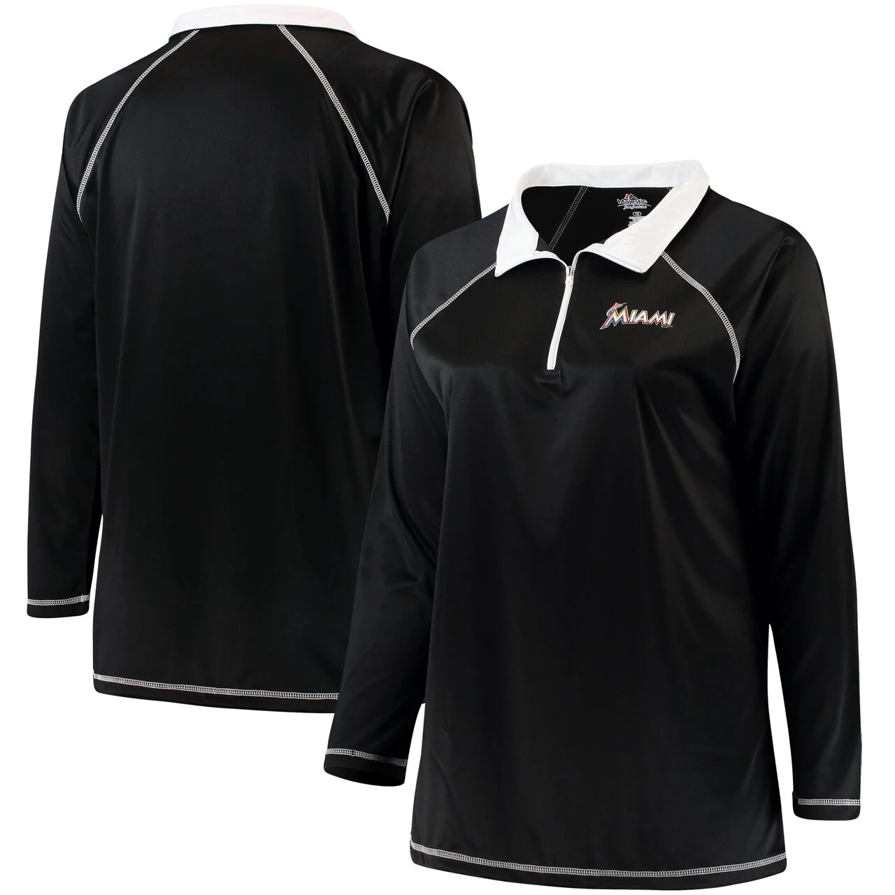Women's Miami Marlins Majestic Black Plus Size Quarter-Zip Pullover Jacket