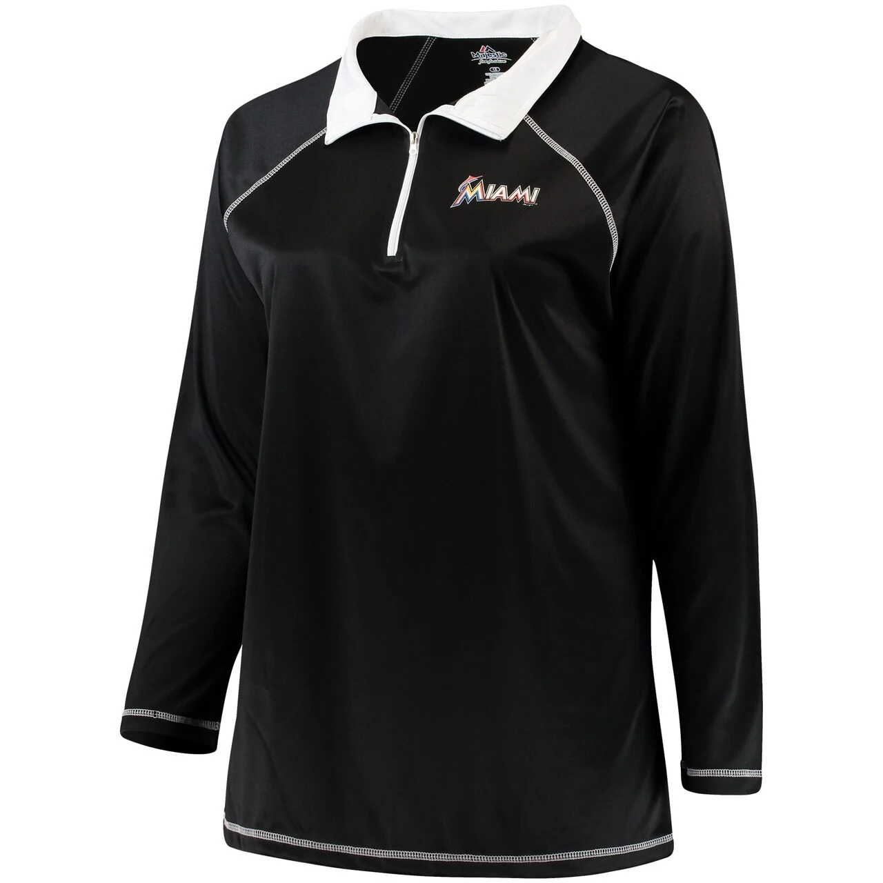 Women's Miami Marlins Majestic Black Plus Size Quarter-Zip Pullover Jacket - Image 2