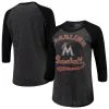 Women's Miami Marlins Majestic Threads Black Team Baseball Three-Quarter Raglan Sleeve Tri-Blend T-Shirt