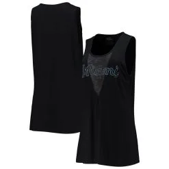 Women's Miami Marlins Majestic Threads Black Team Scoop Neck Tank Top