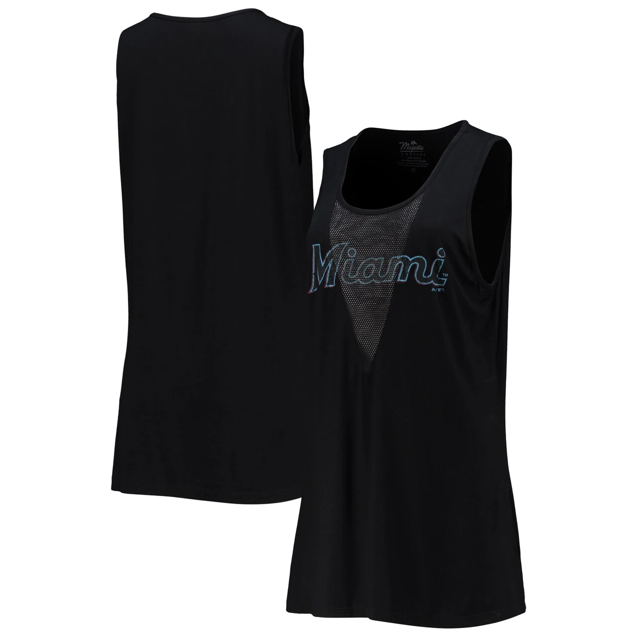 Women's Miami Marlins Majestic Threads Black Team Scoop Neck Tank Top