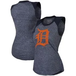 Women's Detroit Tigers Majestic Threads Navy Raglan Tri-Blend Muscle Tank Top