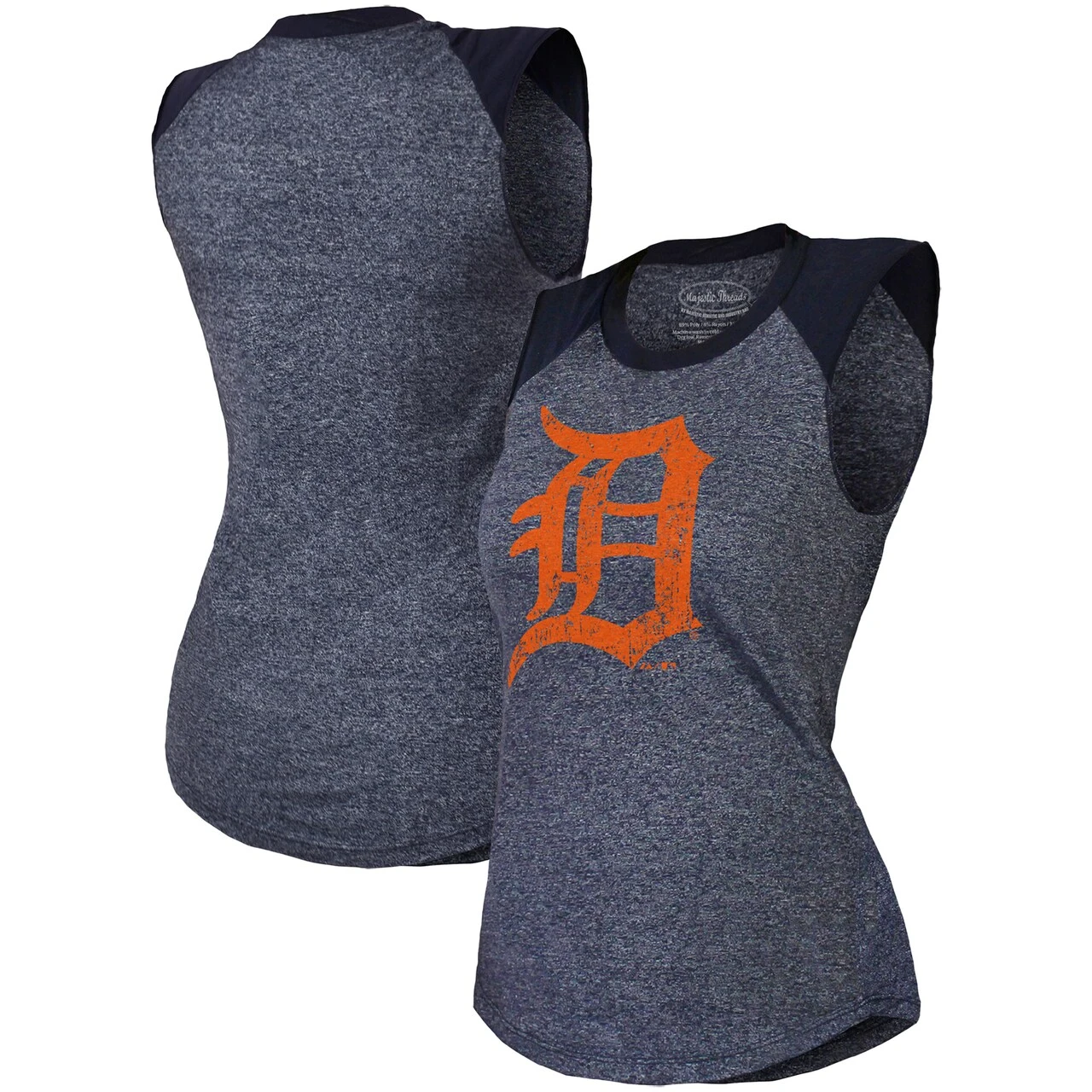 Women's Detroit Tigers Majestic Threads Navy Raglan Tri-Blend Muscle Tank Top