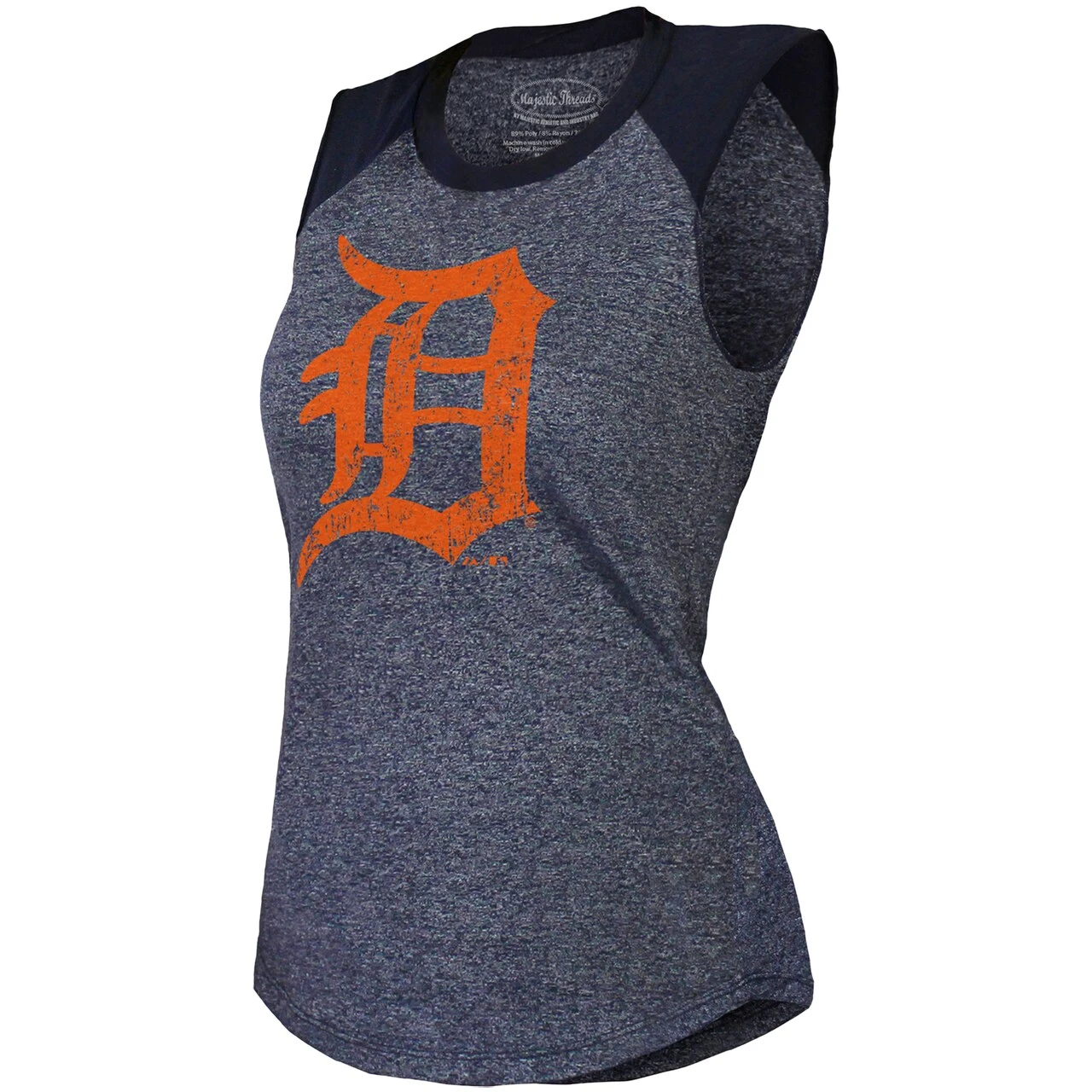 Women's Detroit Tigers Majestic Threads Navy Raglan Tri-Blend Muscle Tank Top - Image 2