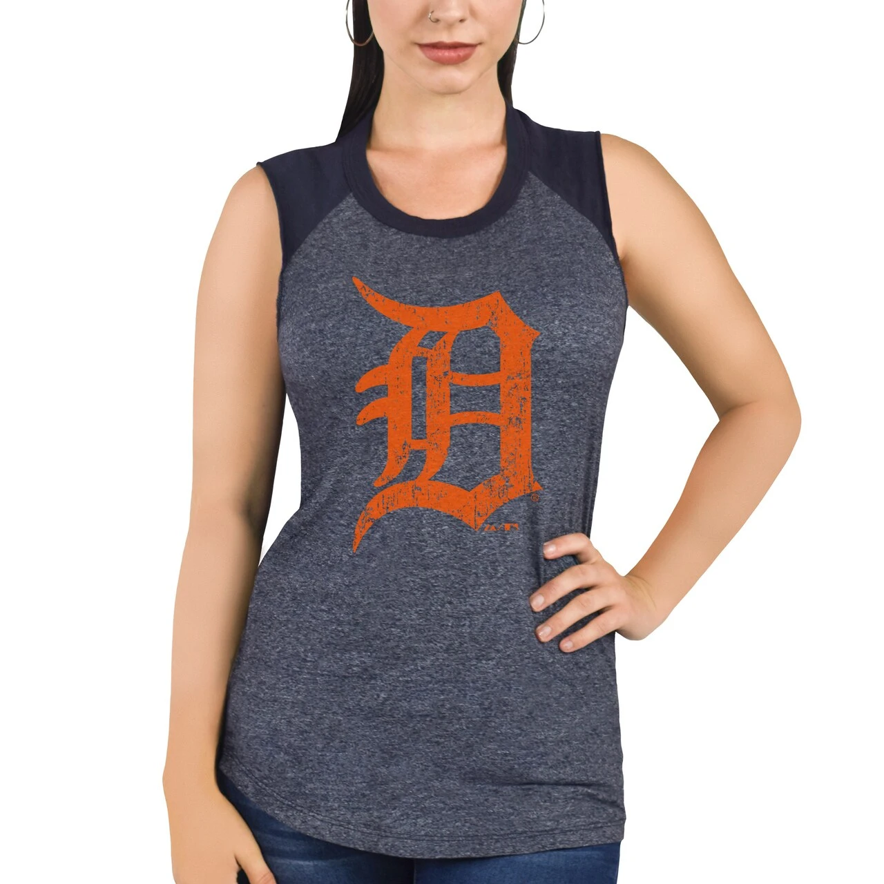 Women's Detroit Tigers Majestic Threads Navy Raglan Tri-Blend Muscle Tank Top - Image 4