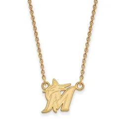 LogoArt Women's Miami Marlins 18'' 10k Yellow Gold Small Pendant Necklace