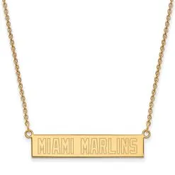 LogoArt Women's Miami Marlins Gold-Plated Sterling Silver Small Bar Necklace